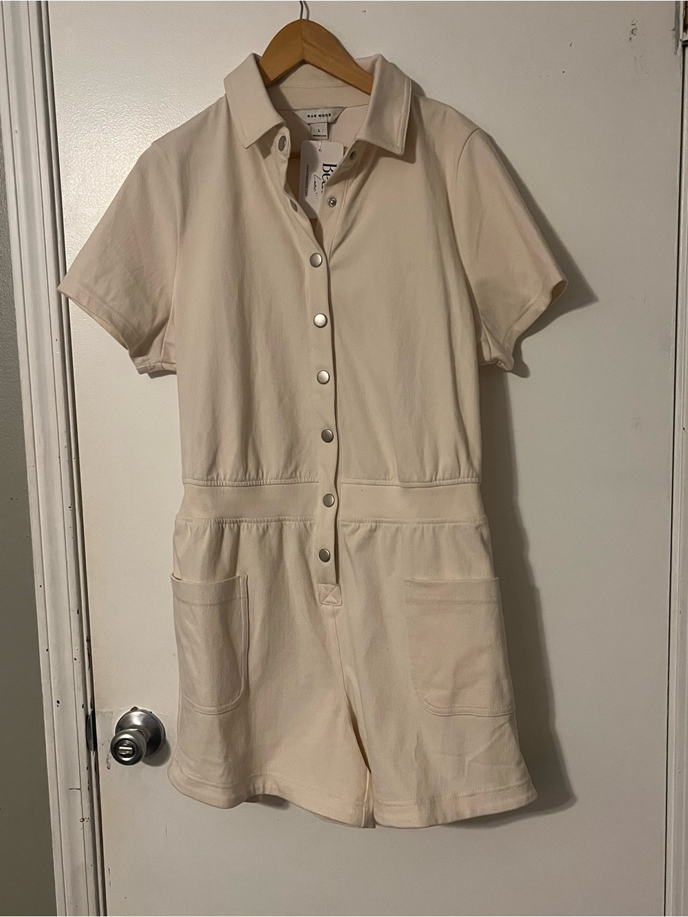 Cream Button-Front Short Sleeve Romper